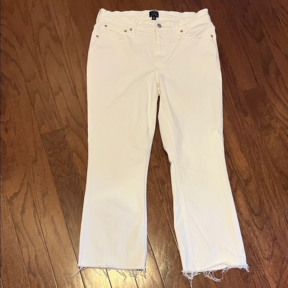 J. Crew Women's white Mid Rise Flare Crop Jeans